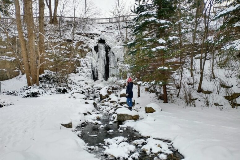 Frozen Waterfall In Bayfront Park In Downtown Petoskey, Michigan