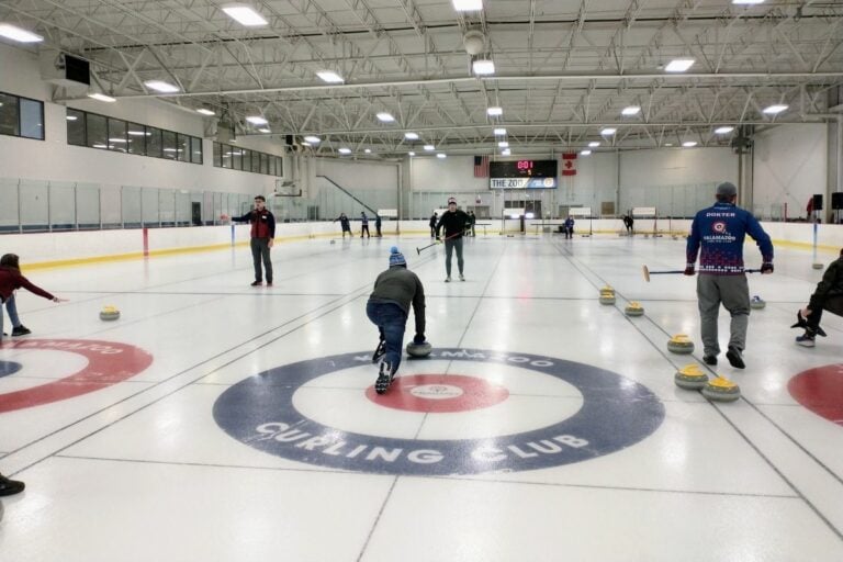 Learn to Curl class in action at the Kalamazoo Curling Club