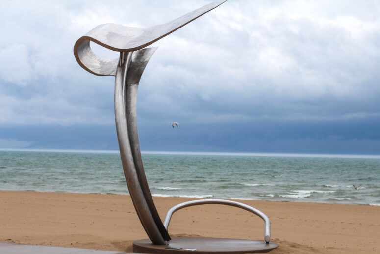 Young Flight Sculpture Next To Lake Michigan