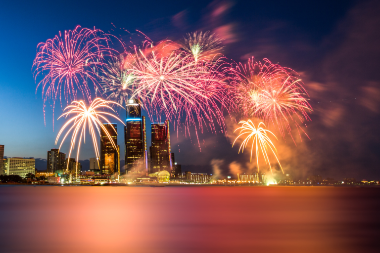 fireworks over the detroit river