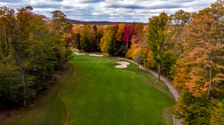 Birdseye View Of Caberfae Golf In Fall