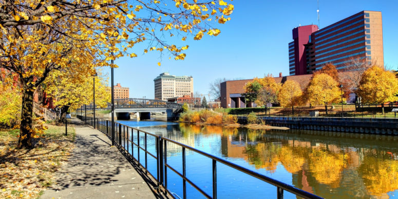 Fall In Downtown Flint Overlooking The Flint River