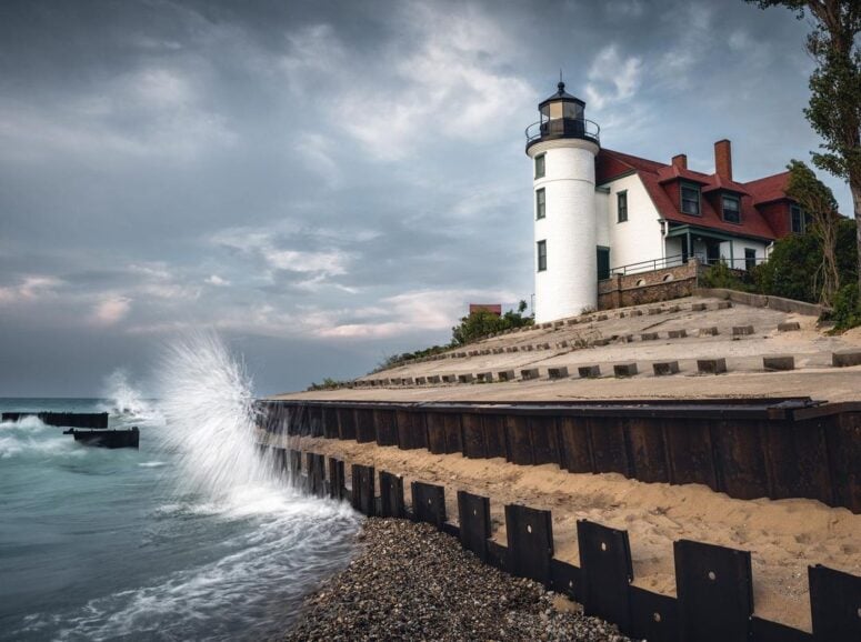 Moody Lake Michigan And Point Betsie Light Near Frankfort Michigan