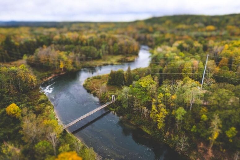 &Quot;Little Mac&Quot; Suspension Bridge Over The Manistee River In Mesick, Mi