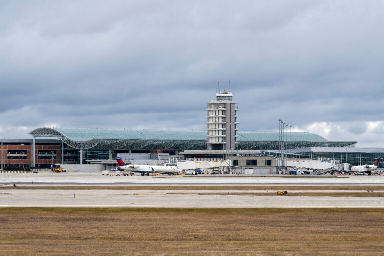 Grand Rapids, Michigan, December 13, 2020: View of Gerald R. Ford International Airport, the second-largest airport in Michigan.