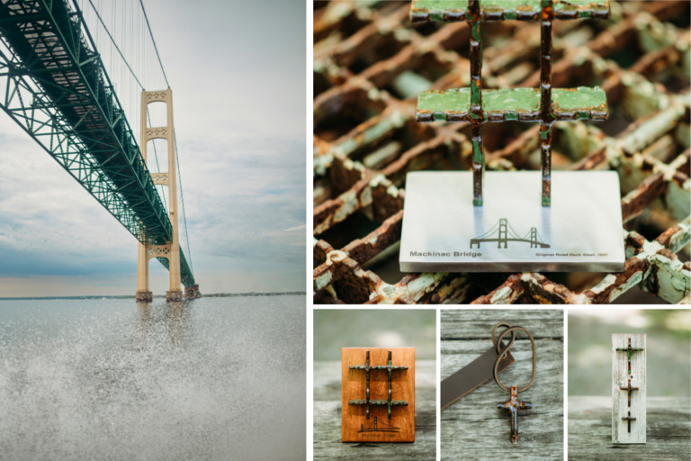 repurposed grates from the Mackinac Bridge available to own as custom art from BlueWater Icon