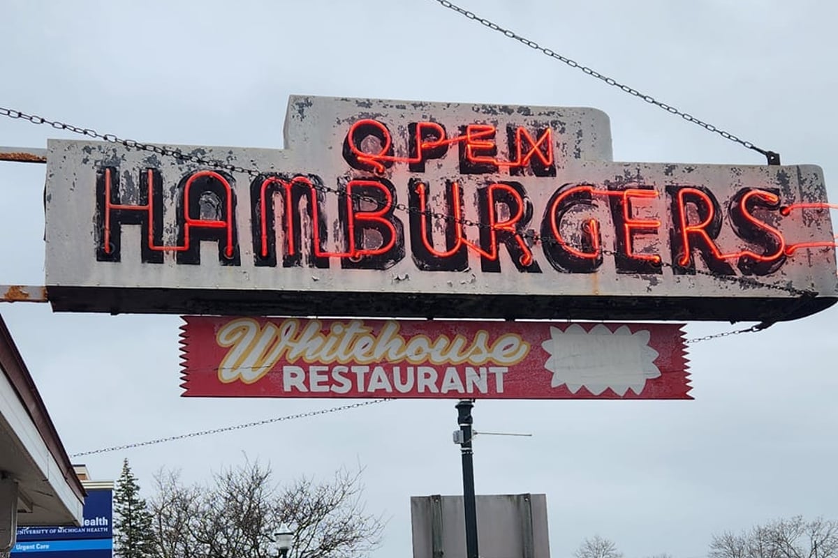 Open Hamburgers Sign At Whitehouse Restaurant In Clare Michigan