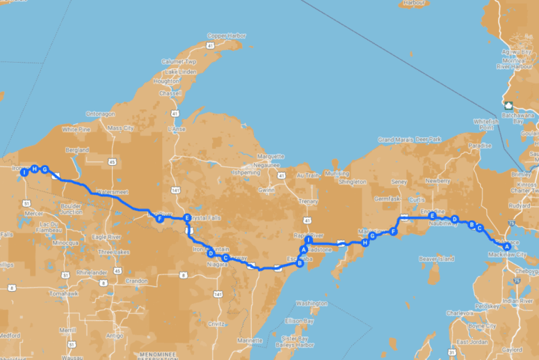 Map Of Us-2 Road Trip Through Michigan's Upper Peninsula